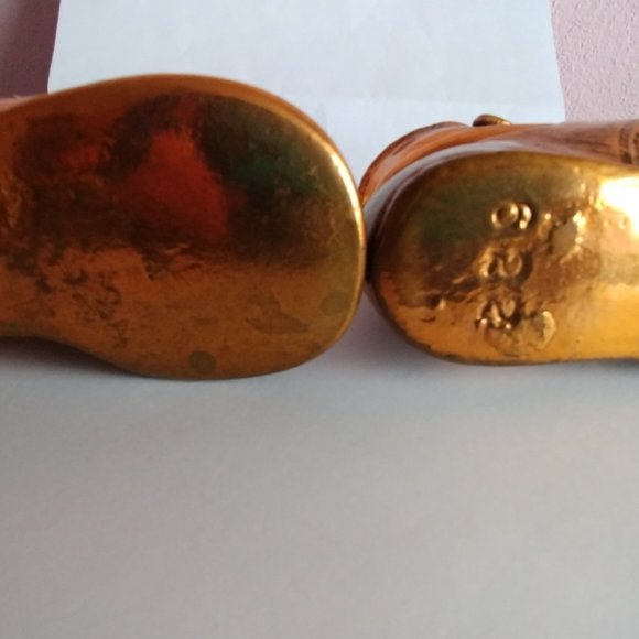 Vintage Bronze Dipped Baby Shoes Plated Metal with Laces - Picture 6 of 8